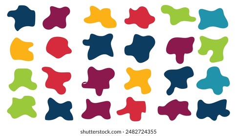 Color blob shapes. Abstract amorphous liquid forms, random organic masks and versatile vector background elements set. Irregular smooth colorful paint spots and blots isolated on white