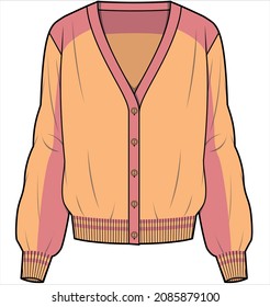 COLOR BLOCK CARDIGAN FOR WOMEN AND TEEN GIRLS IN VECTOR ILLUSTRATION