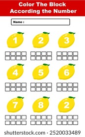 color the block kid activity. worksheet for kindergarten color the blank rectangle with numeral lemon illustration