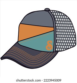 COLOR BLOCK UNISEX WEAR SPORTY BASEBALL CAP IN EDITABLE VECTOR