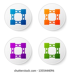 Color Blockchain technology icon isolated on white background. Cryptocurrency data sign. Abstract geometric block chain network technology business. Set icons in circle buttons. Vector Illustration
