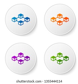 Color Blockchain technology icon isolated on white background. Cryptocurrency data sign. Abstract geometric block chain network technology business. Set icons in circle buttons. Vector Illustration