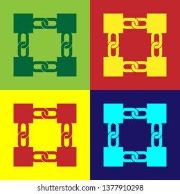 Color Blockchain technology icon isolated on color backgrounds. Cryptocurrency data sign. Abstract geometric block chain network technology business. Vector Illustration