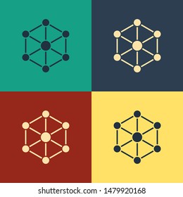 Color Blockchain technology icon isolated on color background. Cryptocurrency data. Abstract geometric block chain network technology business. Vintage style drawing. Vector Illustration