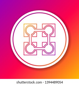 Color Blockchain technology line icon isolated on color background. Cryptocurrency data sign. Abstract geometric block chain network technology business. Circle white button. Vector Illustration