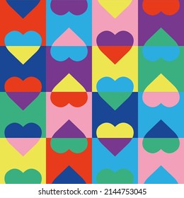 Color Blocking Hearts Trendy Modern Vector Seamless Pattern