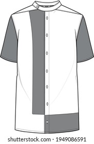 Color blocking shirt with mandarin collar flat sketch Men's shirt illustration.