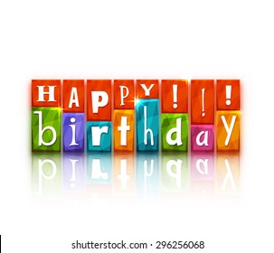 Color blocks with letters. Happy birthday congratulation. Vector illustration.