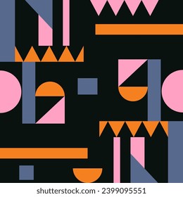 Color blocks seamless patterns with variated shapes blue pink and orange color pattern vector.
