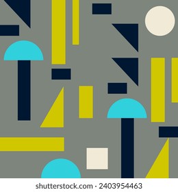 Color blocks seamless patterns with variated shapes blue neon green and gray color pattern vector.