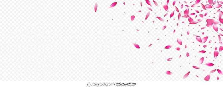 Color Blossom Vector Panoramic Transparent Background. Floral Realistic Texture. Apple Romantic Banner. Heart March Template. Purple Cherry Blur Card.