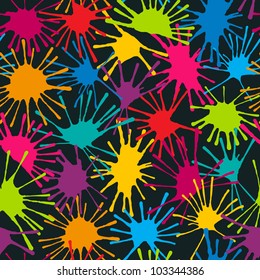 Color blots on black. Seamless vector pattern