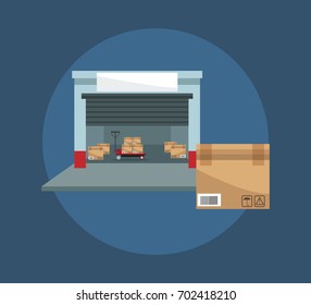 color blue background with facade warehouse storage and packages