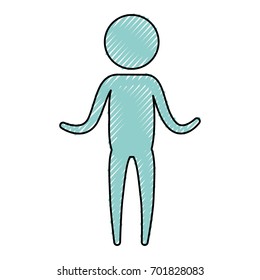 color blue crayon silhouette pictogram man standing with hands up vector illustration