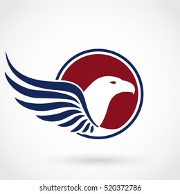 color blue red winged eagle bird logo