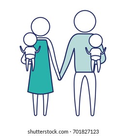 color blue silhouette of sections pictogram parents with a baby boy and girl carrying vector illustration
