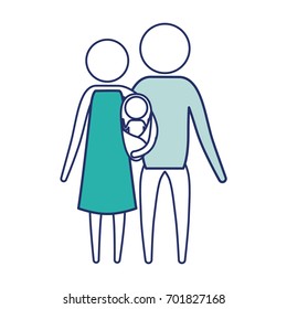 color blue silhouette of sections pictogram parents with a baby girl wrapped in a blanket vector illustration