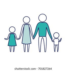 color blue silhouette of sections pictogram parents with a girl and little boy holding hands vector illustration