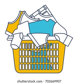 color blue and yellow sections silhouette of laundry basket with heap of clothes vector illustration