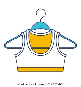 color blue and yellow sections silhouette of shirt top for women in clothes hanger vector illustration