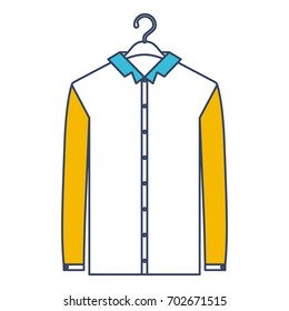 color blue and yellow sections silhouette of shirt long sleeve man in clothes hanger vector illustration