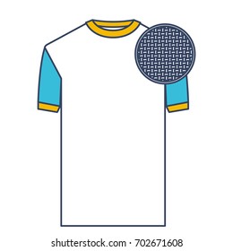 color blue and yellow sections silhouette of t-shirt man and circle of macro textile pattern vector illustration