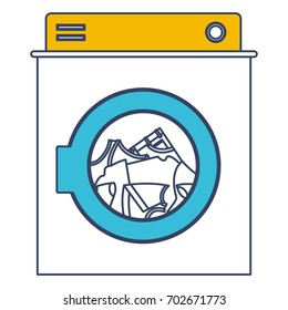 color blue and yellow sections silhouette of washing machine with clothes vector illustration