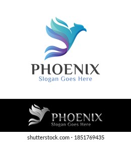 color blues phoenix bird or eagle logo design