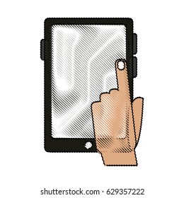 color blurred stripe of tablet tech device with hand pressing