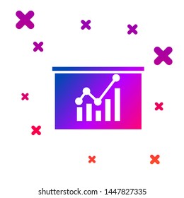 Color Board with graph chart icon isolated on white background. Report text file icon. Accounting sign. Audit, analysis, planning. Gradient random dynamic shapes. Vector Illustration
