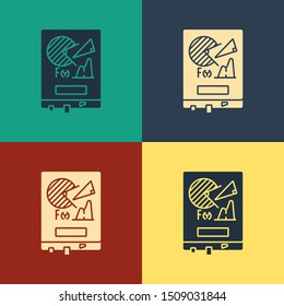 Color Board with graph chart icon isolated on color background. Report text file icon. Accounting sign. Audit, analysis, planning. Vintage style drawing. Vector Illustration