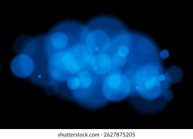 Color bokeh cloud with glowing soft circles on black background. Elegant light blur effect for abstract, dreamy, or minimal vector overlays and digital design.