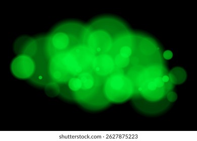Color bokeh cloud with glowing soft circles on black background. Elegant light blur effect for abstract, dreamy, or minimal vector overlays and digital design.