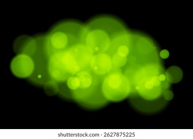Color bokeh cloud with glowing soft circles on black background. Elegant light blur effect for abstract, dreamy, or minimal vector overlays and digital design.