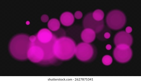 Farbe Bokeh-Wolke mit weich leuchtenden Kreisen und starker Unschärfe auf dunklem Hintergrund. Abstraktes Licht-Overlay für elegante, minimale oder verträumte Vektorgrafiken.
