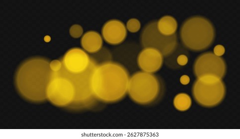 Color bokeh cloud with soft glowing circles and heavy blur on dark background. Abstract light overlay for elegant, minimal, or dreamy vector designs.