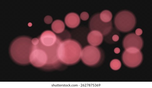 Color bokeh cloud with soft glowing circles and heavy blur on dark background. Abstract light overlay for elegant, minimal, or dreamy vector designs.