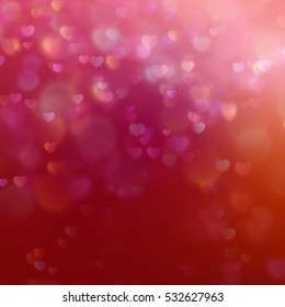 Color Bokeh on a red background with hearts. EPS 10 vector file included