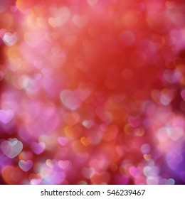 Color Bokeh on a red background with hearts. EPS 10 vector file included