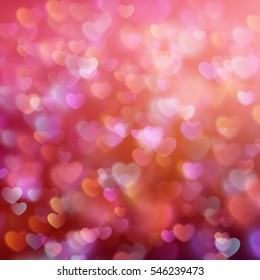 Color Bokeh on a red background with hearts. EPS 10 vector file 