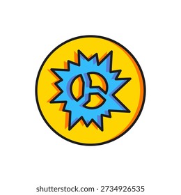 Color Bomb explosion with shrapnel and fireball icon isolated on white background. Flat filled outline style with shadow. Vector