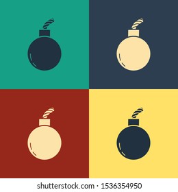 Color Bomb ready to explode icon isolated on color background. Vintage style drawing. Vector Illustration
