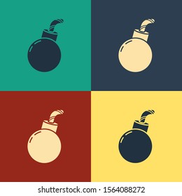 Color Bomb ready to explode icon isolated on color background. Happy Halloween party. Vintage style drawing. Vector Illustration