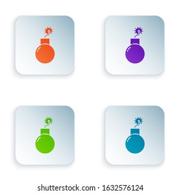 Color Bomb ready to explode icon isolated on white background. Set icons in square buttons. Vector Illustration