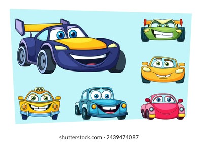 color book cars set. logo label print patch or sticker, flat simple vehicle van golf microcars collection. vector cartoon objects set.