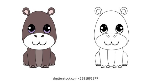 Color book with cartoon cute hippopotamus
