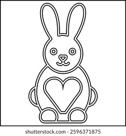 color book of a line art vector of rabbit with a heart on a white background.