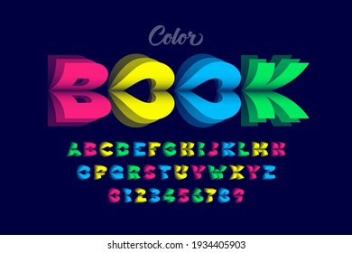 Color book pages style font, typography design, alphabet letters and numbers vector illustration