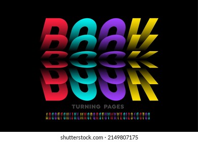 Color book turning pages style font design, alphabet letters and numbers vector illustration