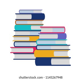 Color books stack flat illustration, flat cartoon paper book stacked isolated image. Vector icon Eps 10